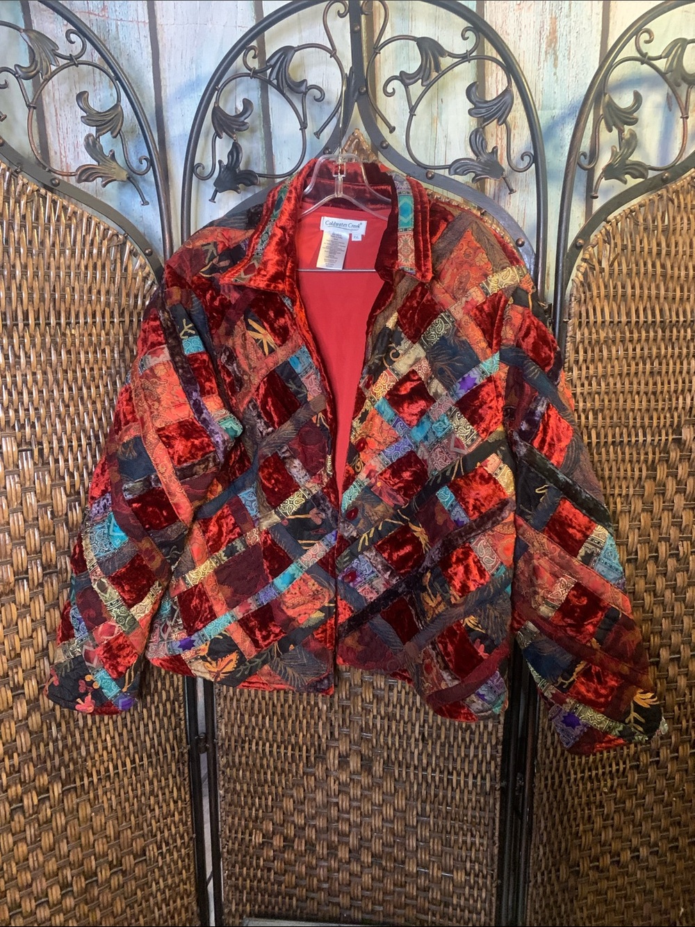 Vintage Coldwater Creek Patchwork Velvet Jacket Size XL Petite